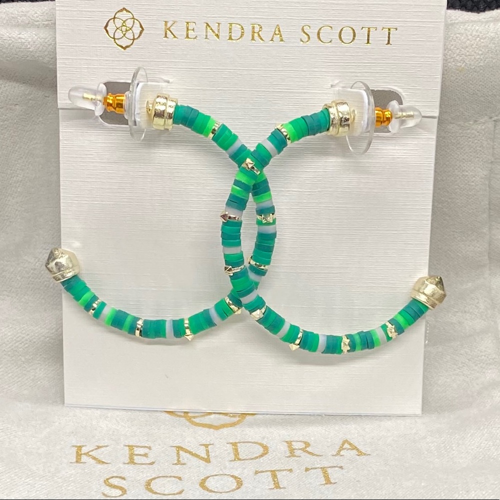 New Kendra Scott Gold Reece Hoops in Green Mix